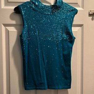 🎇2/$10 Sale- Once Again Sleeveless High Neck Blue Top With Sequins